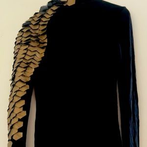 L/S black top with Leather Trim sleeve detail